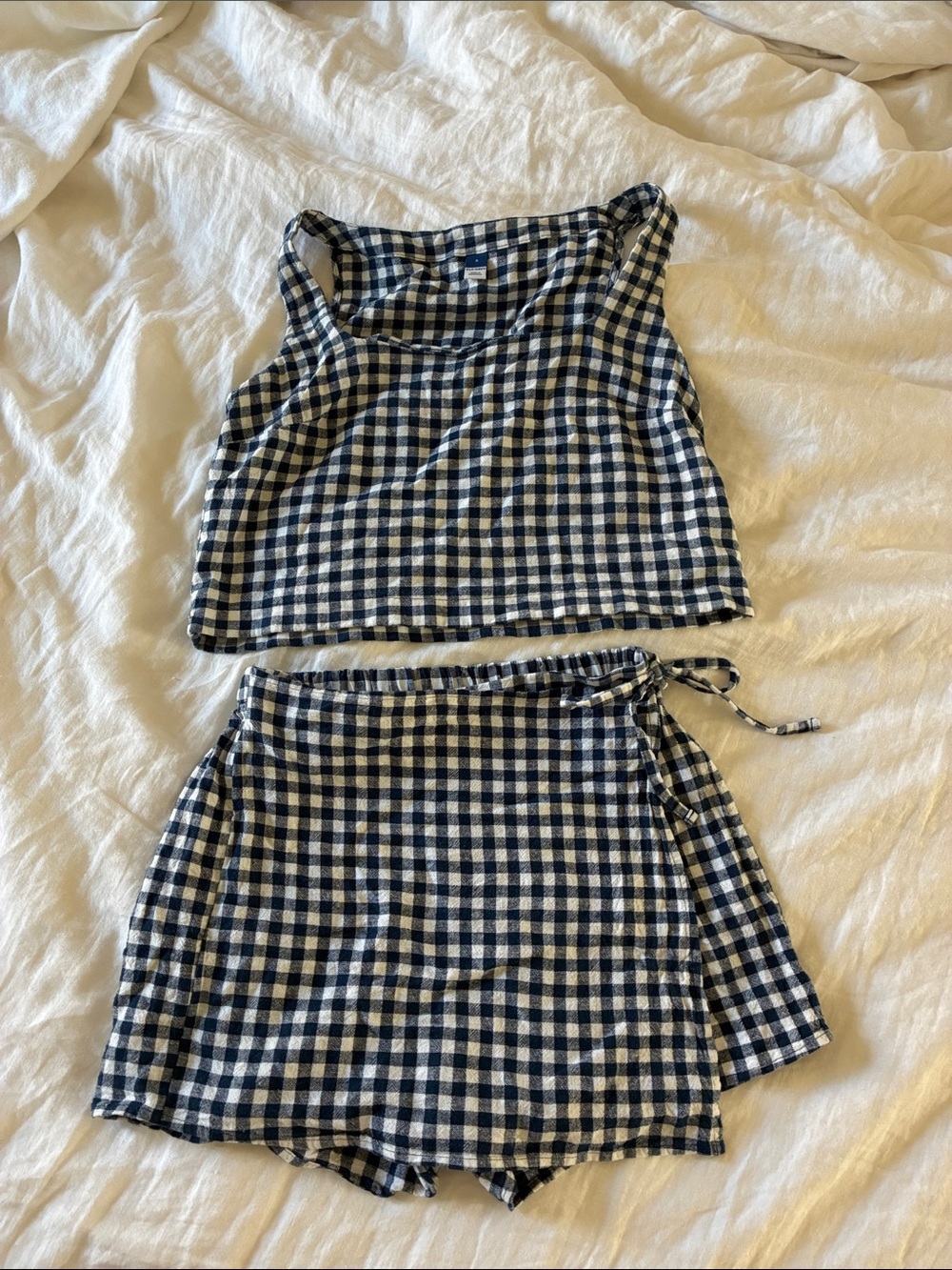 Linen Navy and White Gingham Skort Set